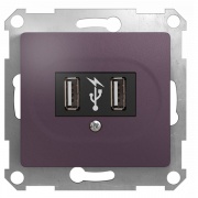 Зарядка USB 5В /1400 мА, 2 х 5В /700 мА механизм SE Glossa, сиреневый туман