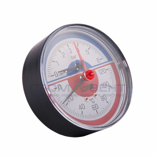 Термоманометр аксиальный ICMA 259 - 1/2" (D-80 мм, шкала 0-4 бар / 0-120 °C, с запорным клапаном)
