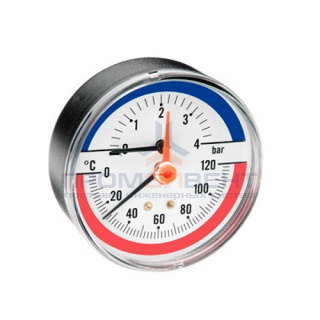 Термоманометр аксиальный WATTS F+R818 (TMAP) - 1/2" (D-80 мм, шкала 0-120 °C / 0-10 бар)