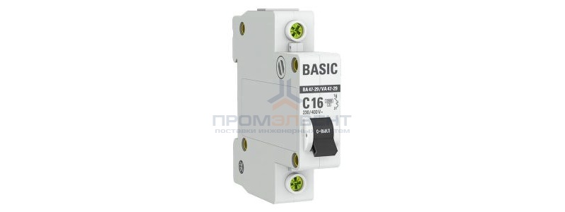 Автоматический выключатель EKF Basic ВА 47-29 1P 16А (C) 4,5кА (автомат электрический)