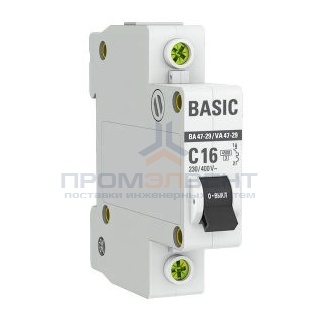 Автоматический выключатель EKF Basic ВА 47-29 1P 16А (C) 4,5кА (автомат электрический)