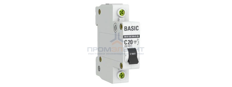 Автоматический выключатель EKF Basic ВА 47-29 1P 20А (C) 4,5кА (автомат электрический)