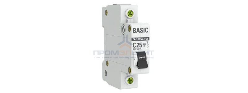 Автоматический выключатель EKF Basic ВА 47-29 1P 25А (C) 4,5кА (автомат электрический)