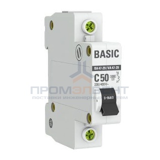Автоматический выключатель EKF Basic ВА 47-29 1P 50А (C) 4,5кА (автомат электрический)