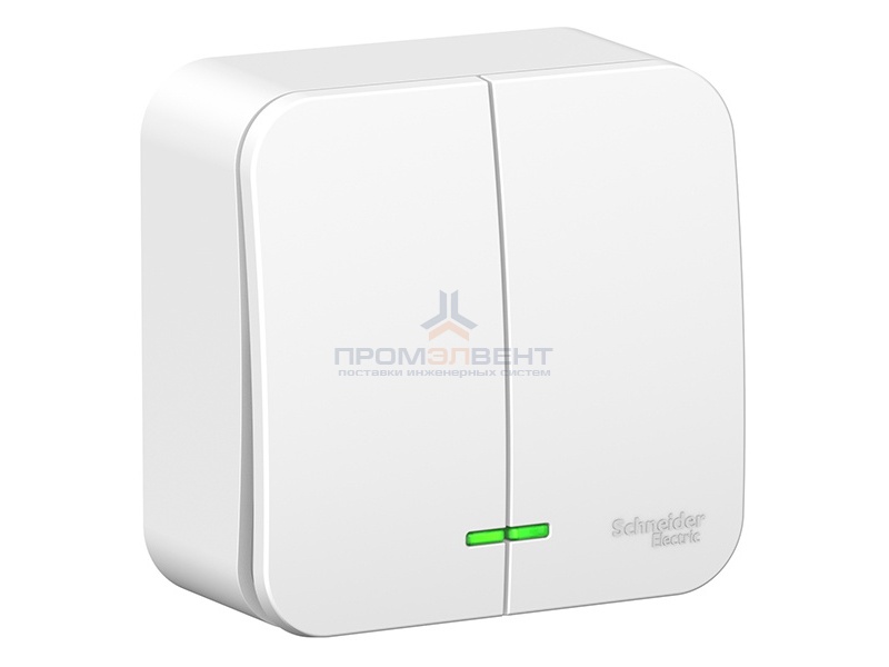 Выключатель 2-клавишный с подсветкой (cх.5) Blanca Schneider Electric 6А 250В белый изол.пластина